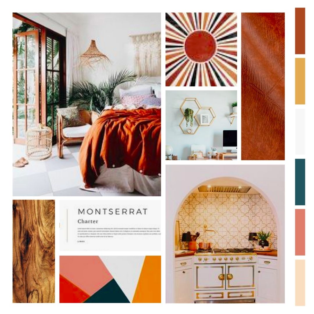 Brand Design Mood Board From Pinterest showing a boho, warm brand identity