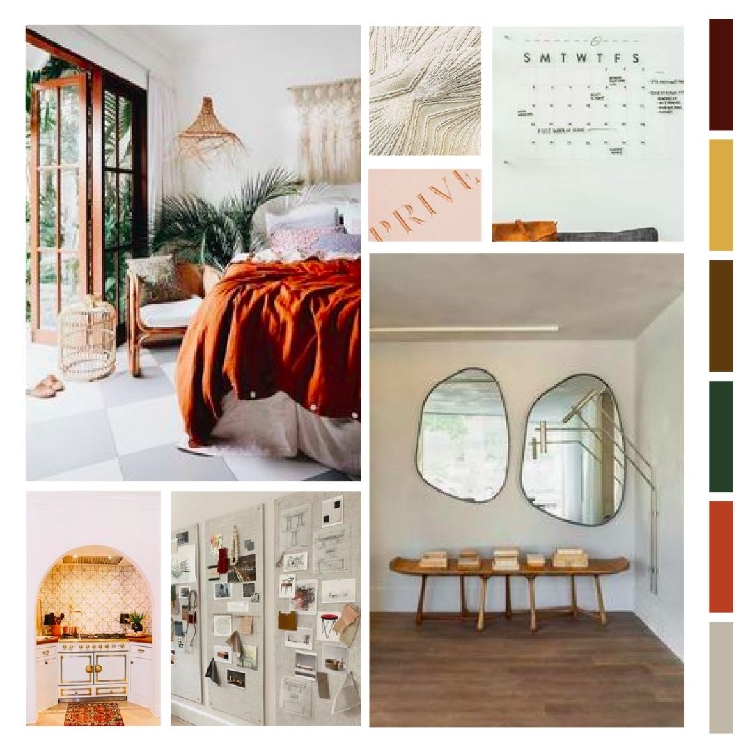 Brand Design Mood Board From Pinterest showing a boho, warm brand identity